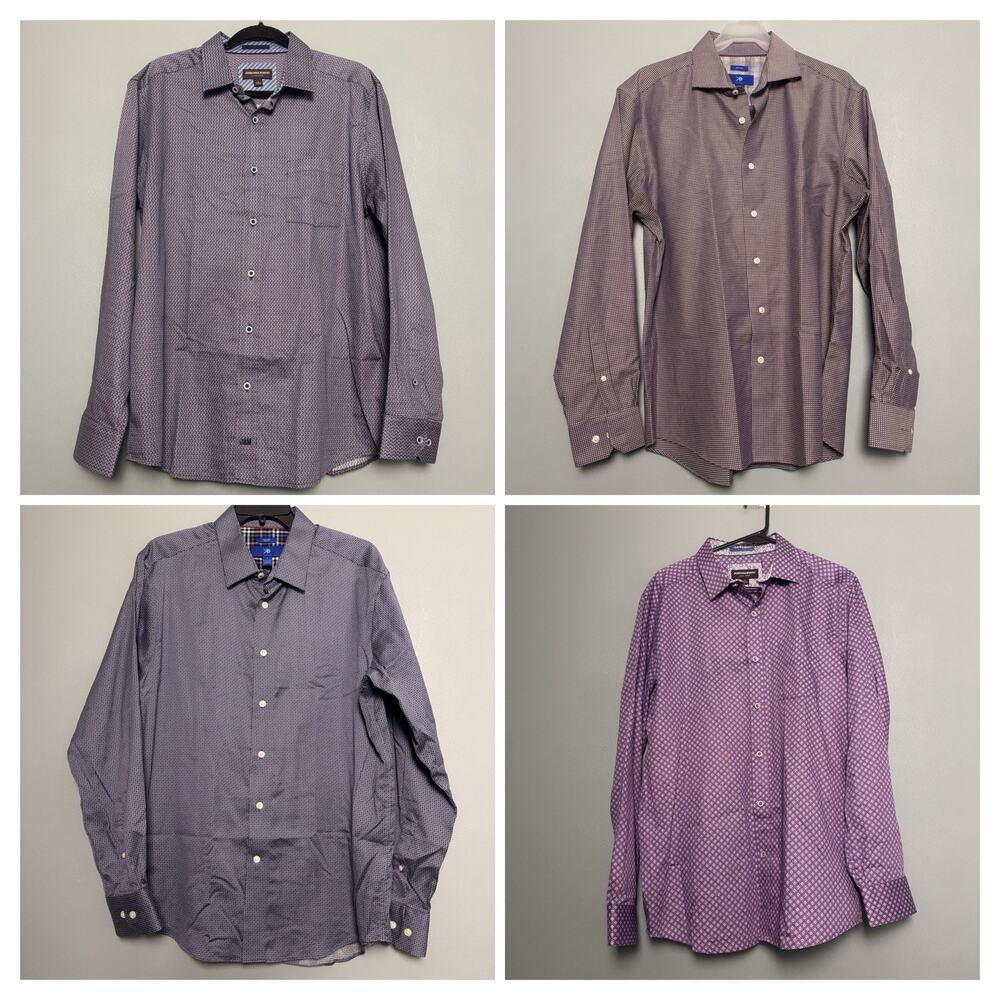 4 Pack Mens Long Sleeve Dress Shirts Large Johnston Murphy Egara Top Cotton Work